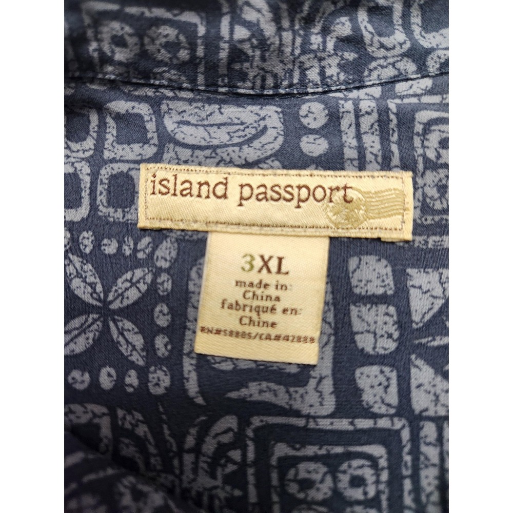 Island Passport Shirt‎ Mens 3XL Blue Gray Hawaiian Aloha Camp Rayon Button Front - Picture 2 of 11